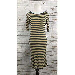 LuLaRoe Women’s‎ Julia Blue Yellow Striped Ribbed Dress M